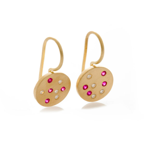 Speckled Earrings - Yellow Gold & Ruby