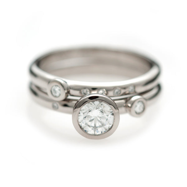 Confetti Ring & Wedding Band - White Gold