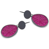 Pink Oval Glitter Earrings - READY TO SHIP