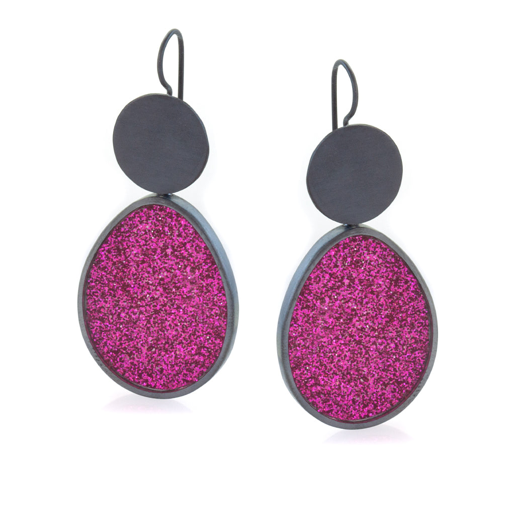 Pink Oval Glitter Earrings - READY TO SHIP