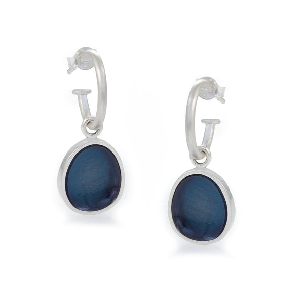 Oval Blue Droplet Earrings - READY TO SHIP