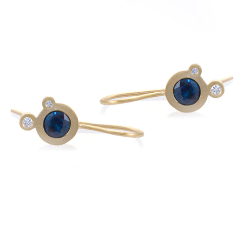 Triple Dot Blue Sapphire Earrings - Yellow Gold