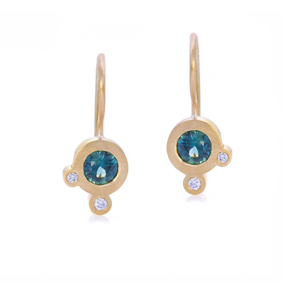 Triple Dot Teal Sapphire Earrings -  READY TO SHIP