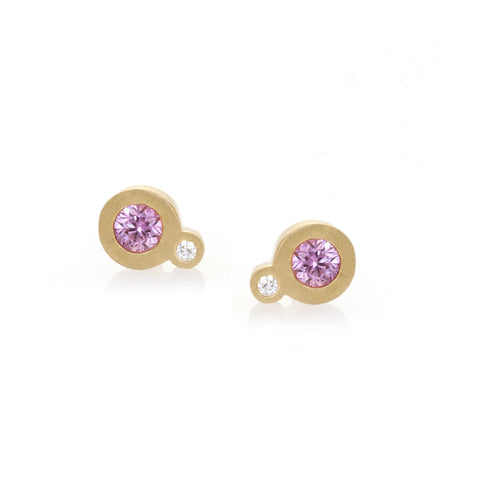 My Friend & I - Pink Sapphire Stud Earrings