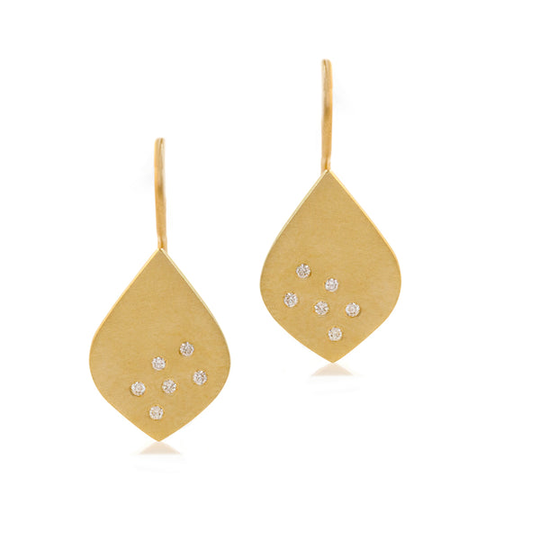Speckled Teardrop Earrings - Yellow Gold & Diamonds