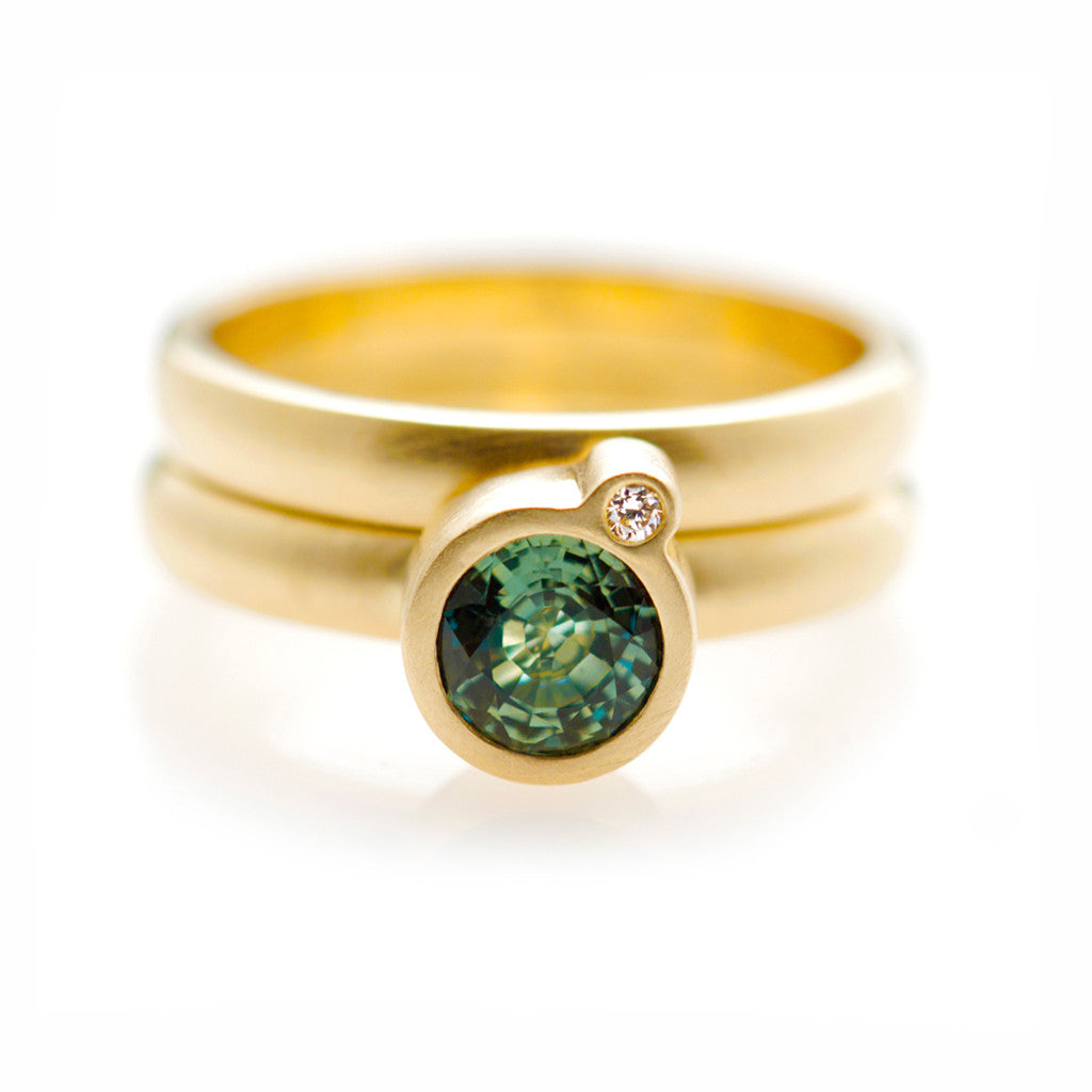 My Friend and I Ring - Yellow Gold & Green Sapphire