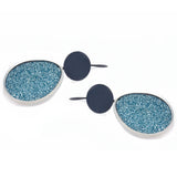 Blue Oval Glitter Earrings