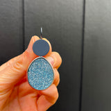 Blue Oval Glitter Earrings